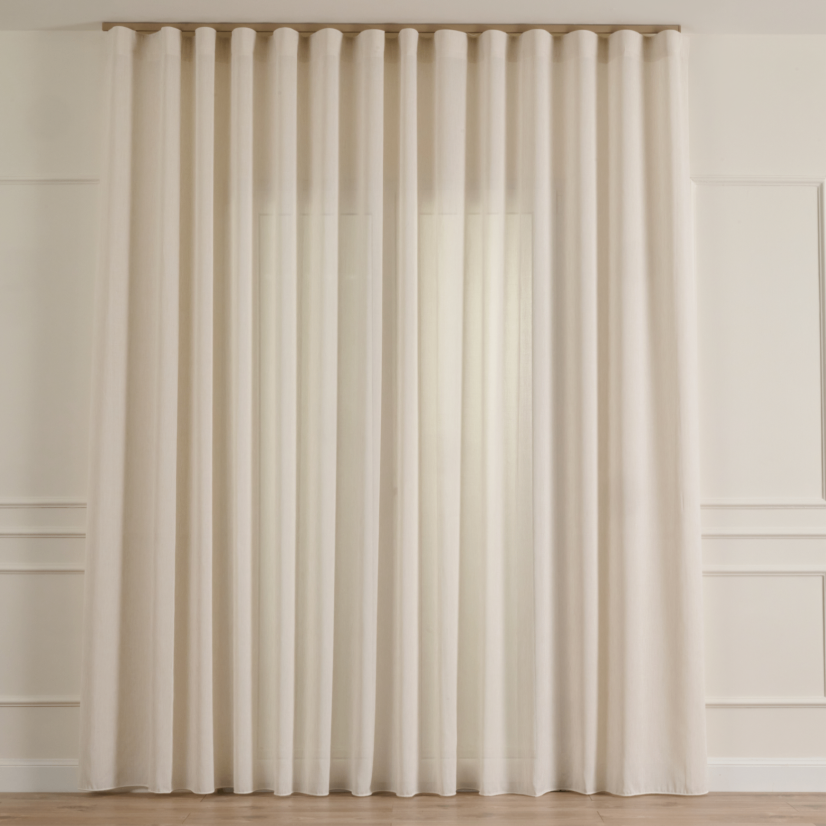 Ecru wave-fold curtain